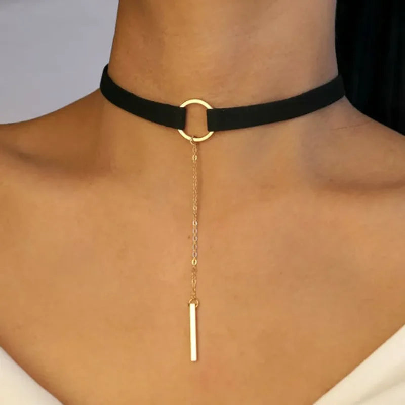 Black Brown Velvet Choker Boho Dainty Rope Bar Pedant Circle Chokers Necklaces for Women Mom Bohemian Classy Jewelry