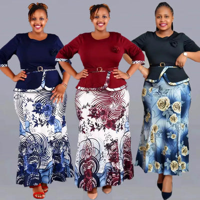 2XL-6XL Christmas Two Piece Set Tops and Long Skirt African Clothes for Women Plus Size Clothing Dashiki Robe Femme Party Suit