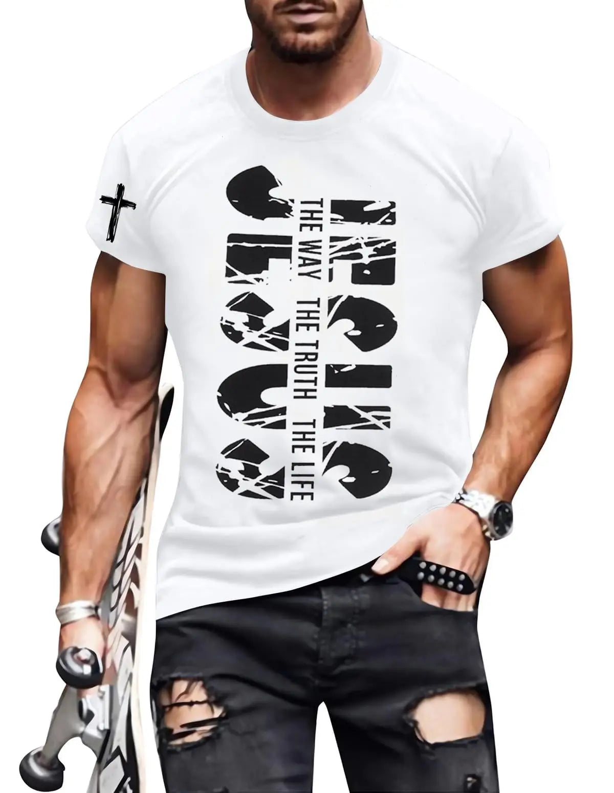 Christian Shirts for Men Inspirational God Faith Shirt Oversized Christian Faith Cross Tee Tops