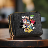 1pc Mickey Minnie Donald Short Coin Purse with Card Slots, Double Zipper Wallet - Large Capacity Credit Card Holder And Coin