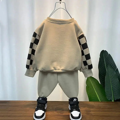 Kids Conjunto Print Bear Long Sleeve Tops O-neck Patchwork Sweatshirt Boys 2 Piece Sets New Children Lace Up Jogger Pants Outfit