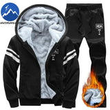 2025 Large Winter Mens Casual Sports Plush Set Hooded Coat + Pants Korean Edition Warm Thick Two Piece Set Fleece Clothes Men