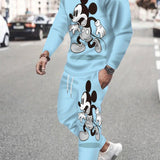 Men Casual Versatile Mickey Print Long Sleeved T-shirt & Pants Two-piece Set