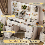 USB Socket 3-Color Adjustable Light Large Storage Vanity 7 Drawers Side Hair Dryer Holder, Bedroom Mirror