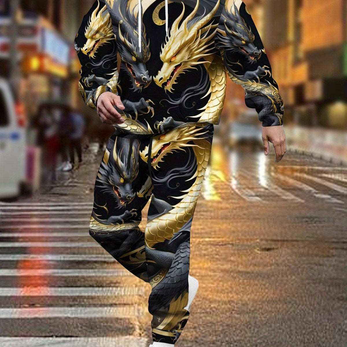 Men large hooded long-sleeved+ trousers sports casual Set