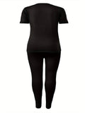 plus Size Casual Two-Piece Short Sleeve Top & Long Pants