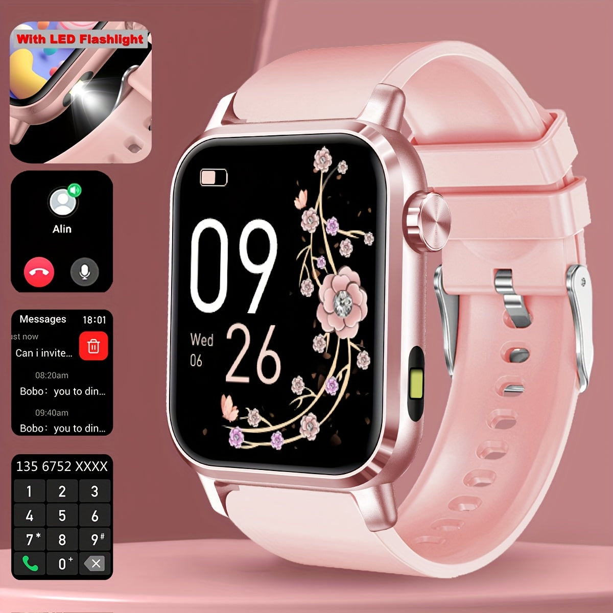 COIUSOR Smart Watch with LED Flashlight | 1.85" 3D Dynamic Display, Wireless Calls, Answer & Make Calls, Message Notifications, 100+ Sports Modes, Compatible with iOS & Android Phones, Ideal Gift for Family & Friends | Unisex