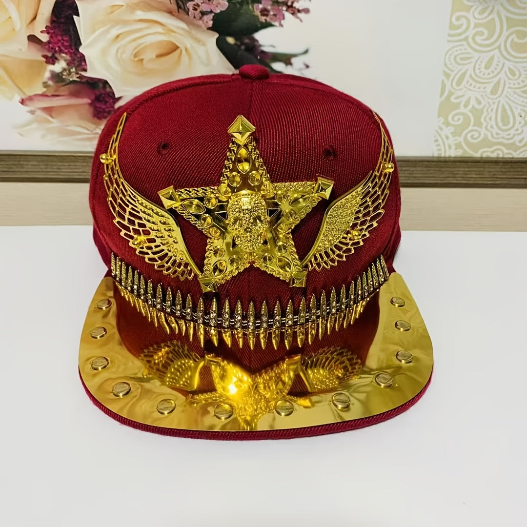 Hip Hop Punk Riveted Baseball Cap, Unisex Street Dance Duckbill Hat, Casual Style, 100% Polyester, Lightweight, Adjustable Size