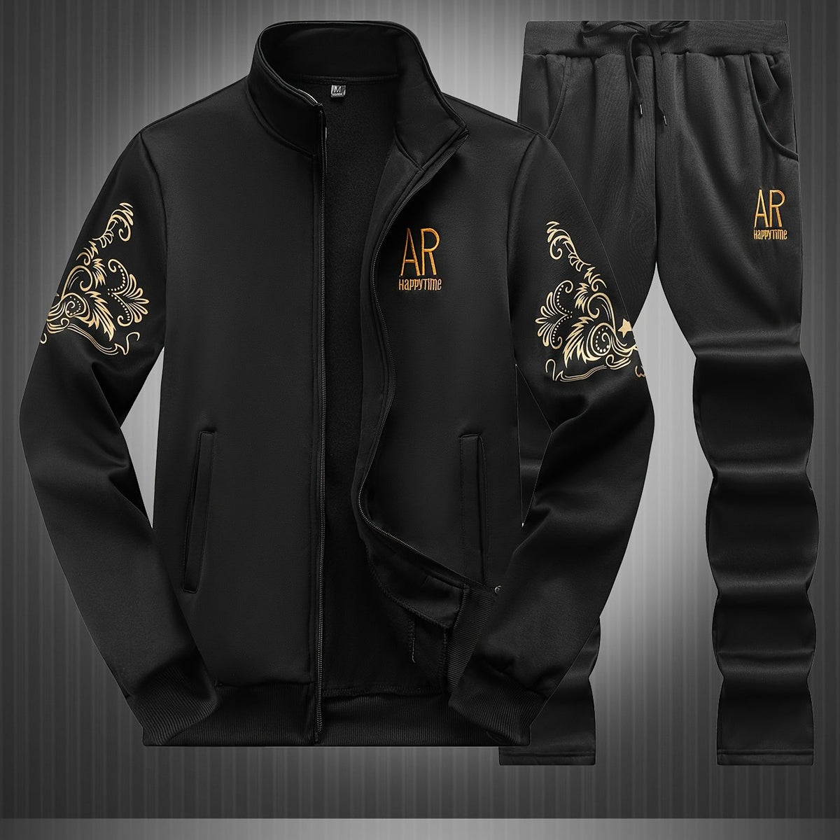 Men Casual Sports Open Jacket and Straight Trousers Set