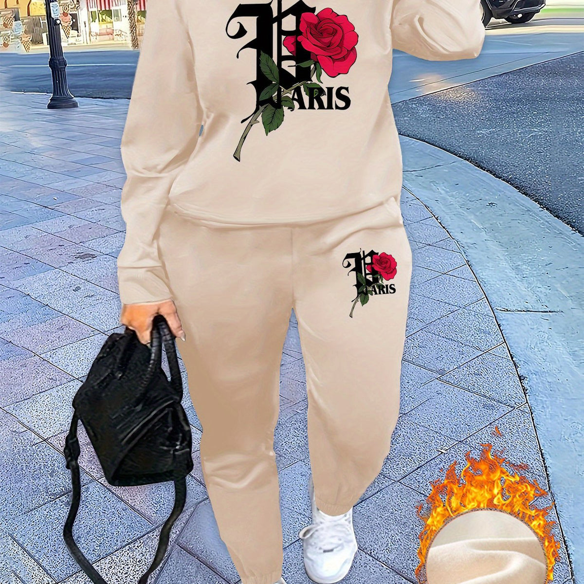 Women Stylish Casual Floral Printed Fleece Sweatshirt And Pants Set