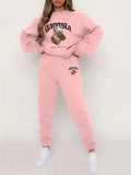 Women Two-piece warm fleece casual round neck, letter pattern long-sleeved shirt & pants