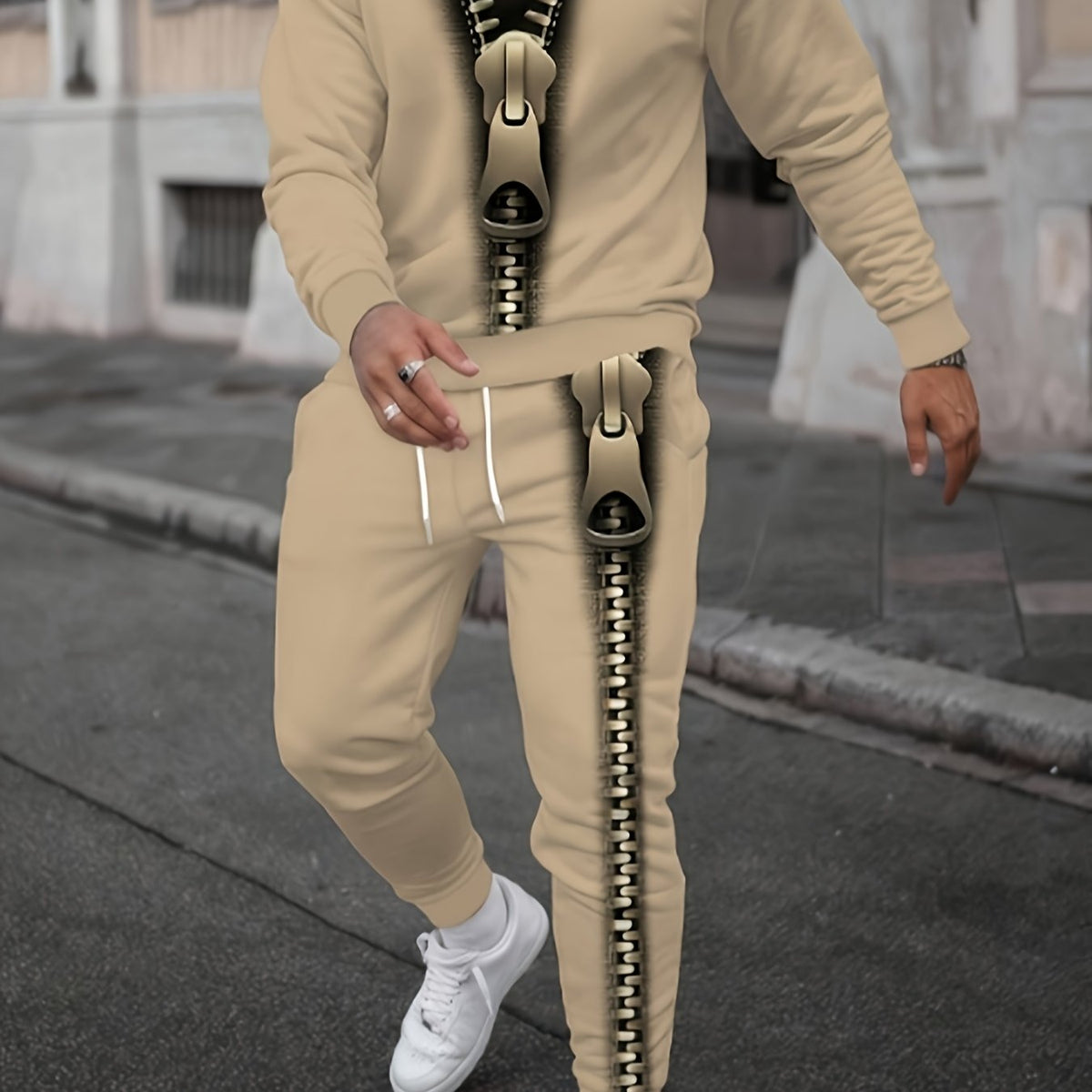Men Casual 3D Printed Hoodie And Sweatpants Polyester Set