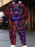 Men Plus Size Casual Trendy Pattern Hoodie Long Sleeve Pullover Joggers Set