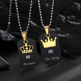 2 Fashionable And Romantic Crown Synthetic Zirconia Square Pendant Stainless Steel Necklace for Couples to Give Valentine'S Day Accessories