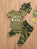 Baby Boys Girls 3pcs Set, Short Sleeve Romper Tops + Camouflage Long Pants + Hat/Headband Outfit, for Outdoor