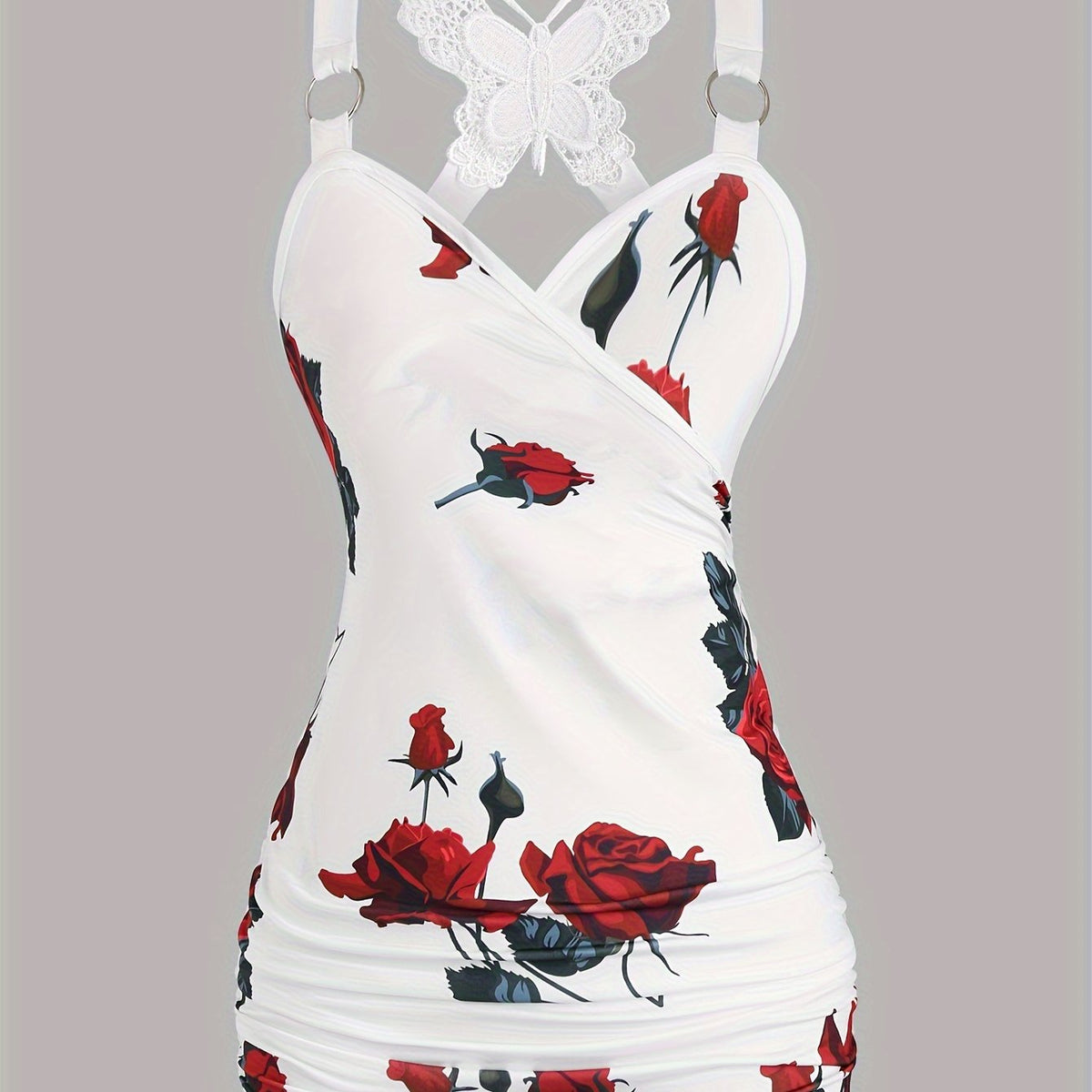 Women Floral Print Butterfly Applique Tank Top