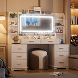 Large Makeup Vanity Desk with HD Mirror, 59"Dresser Table with 6 Open Shelves And 8 Drawers, Perfect Gift for Women And Girls for Bedroom (No Stool)