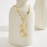 14K Gold Plated Pendant Necklace with Cross & Prayer Hand
