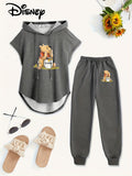 Casual Letter Printed Hooded Top And Elastic Waist Pants Set