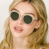 CARFIA Small Face Acetate Polarized Fashion Glasses for Women with UV Protection, Retro Double Bridge Eyewear and Metal Brow Round Sunnies