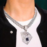 1 Poker Pendant Cuban Chain Necklace and 1 Bracelet Set