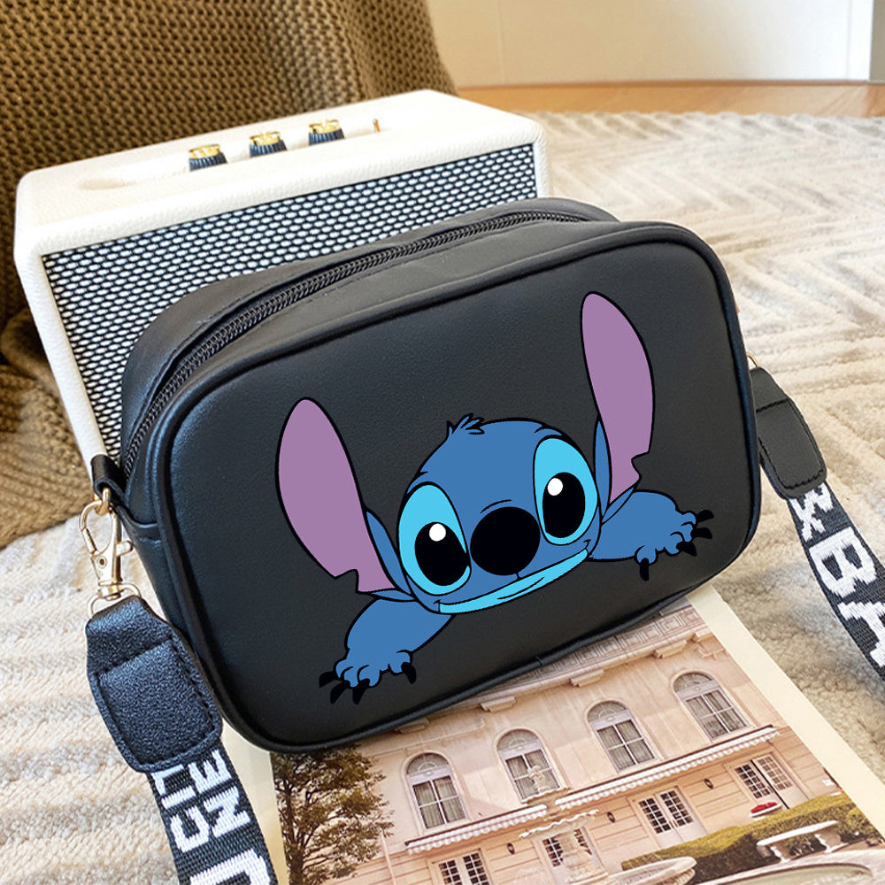 Disney Stitch Crossbody Bag, Casual Minimalist Fashion Shoulder Bag, Lightweight, Adjustable Strap, Polyester Lined, for Daily Commute & College, Black - 7.2"x5.5"x2.3"