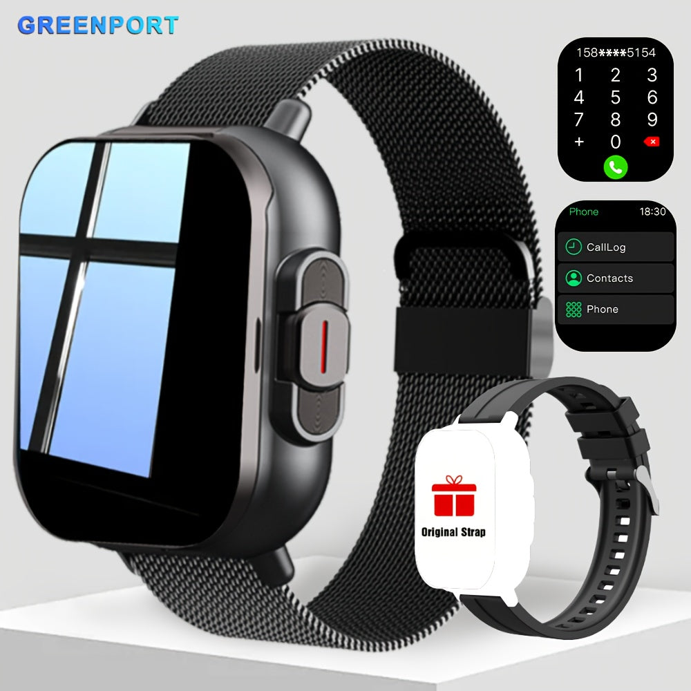 GREENPORT Smart Watch with Earbuds 2.01 Inch HD Screen 2 in 1 Smart Watch Sports Record for Android and iPhone Best Holiday Gift Blac