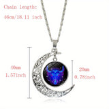 1pc Glow-in-the-Dark Zodiac Necklace Set Hollow Moon Pendant Leather Bracelet Jewelry Set