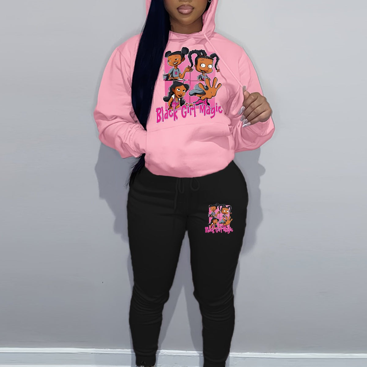 Women Casual Fleece Hoodie Featuring a Unique Letter Print Set
