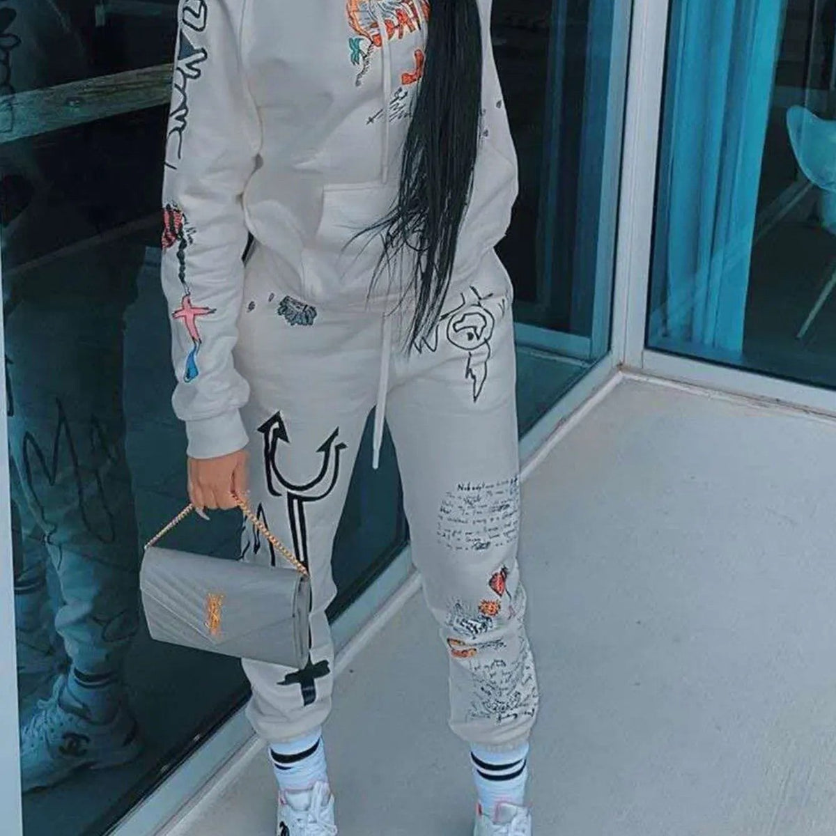 Women Casual Hooded Long Sleeve Top & H-Shape Ankle Pants