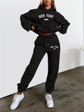 Women New York Print Fleece-Lined Hoodie & Jogger Set