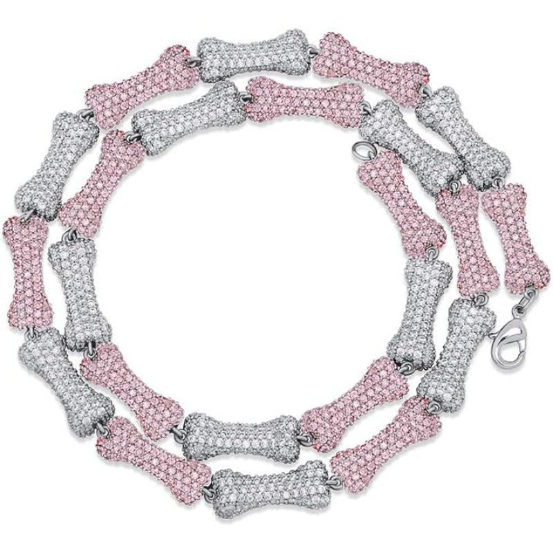 1pc Luxury Dual Tone 925 Sterling Silvery Dog Bone Necklace with Moissanite, Synthetic, Elegant Pendant for All Seasons & Occasions, Ideal Thanksgiving Gift