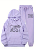 Women WIFEY Printed Hoodie Casual Long Sleeve Pocket Sweatshirt Set