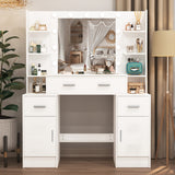 White Solid Wood Dresser Illuminated Vanity Mirror 3 Adjustable Lighting Modes, Large Capacity Storage Dresser