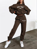 Women New York Print Fleece-Lined Hoodie & Jogger Set