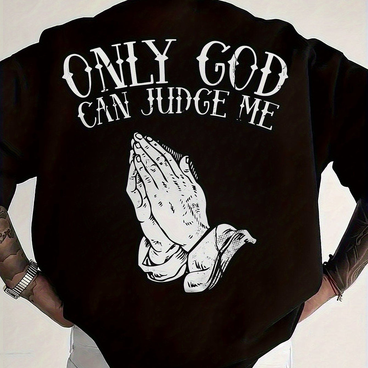 Men Casual Short Sleeve Bold "Only God Can Judge Me" Graphic Print Loose Fit Shirt