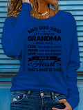 Women Casual Long Sleeve Crew Neck White Grandma Quote Letter Print T-Shirt