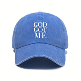 Urban Style Polyester Adjustable Baseball Cap with Sun Protection - Woven Vintage Wash "GOD GOT ME" Unisex Hat for All Seasons