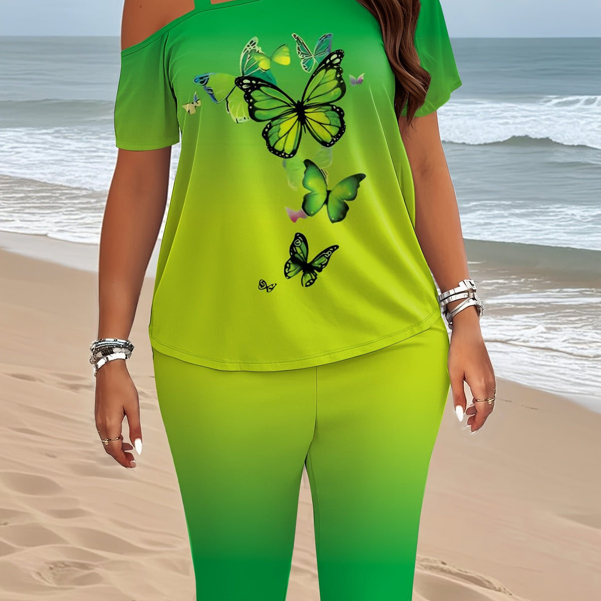 2pcs Set Plus Size Women's Casual Short Sleeve Suit - Animal Print, Smooth Polyester Fabric - Daily & Casual Wear | Medium Stretch | Machine Washable