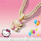1pc of Officially Super Cute Sanrio for hello kitty Collaboration Cartoon Necklace, The Hip-Hop Cuban Chain Design Is Trendy And Eye-Catching, The Golden Metal Chain Body Is Paired with Dazzling Decorations, And The 3D Water