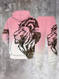 Men Casual PLUS SIZE Street Style Lion Letter Print Hoodie and Sweatpants Set