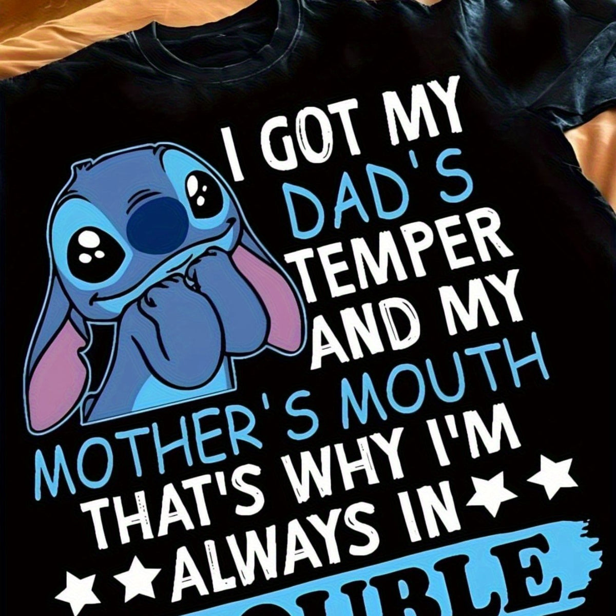 Men Stitch I Have Daddy's Temper Black Shirt