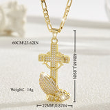 14K Gold Plated Pendant Necklace with Cross & Prayer Hand