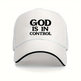GOD IS IN CONTROL Baseball Cap - Adjustable Lightweight Breathable Black Hat with White Lettering, Unisex All-Season Outdoor Sports Travel Sun Hat