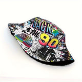 1pc Vintage 90s Graffiti Letter Print Bucket Hat - Lightweight, Fisherman Cap for Women & Men, Machine Washable