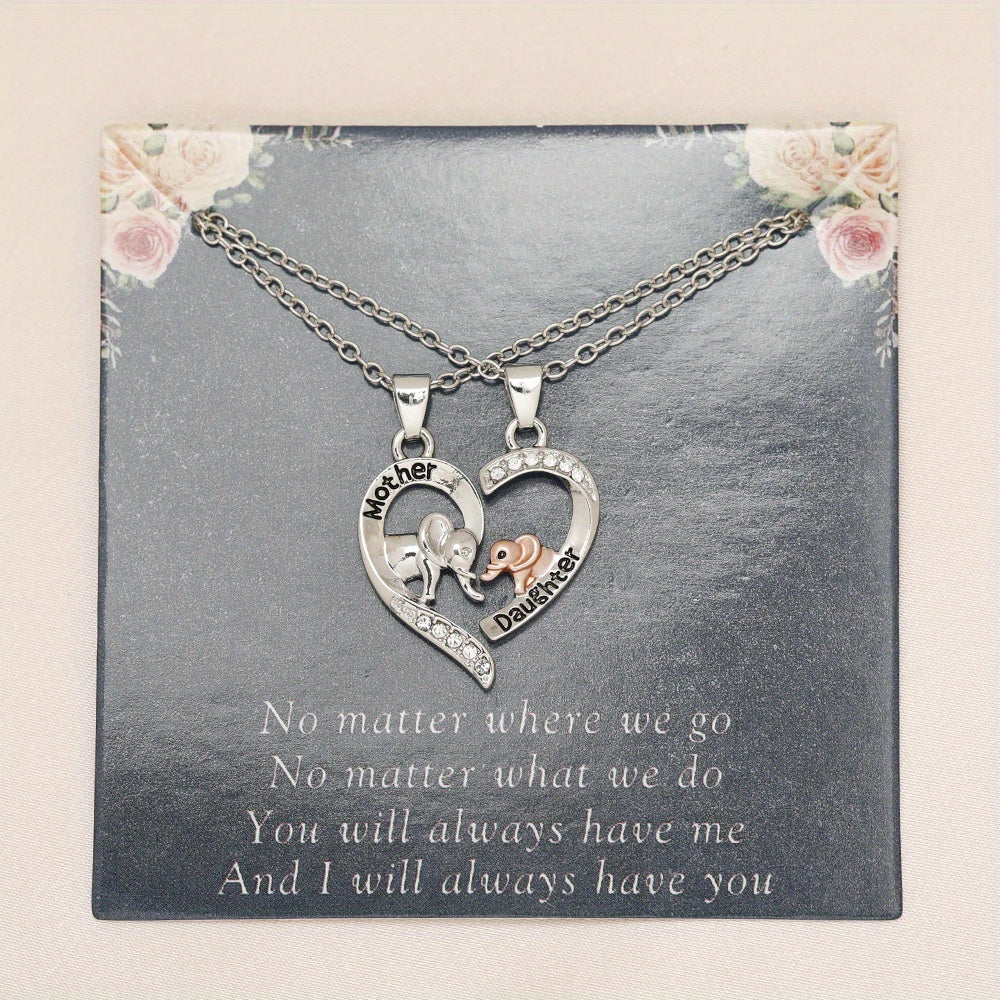 Two-pack of mother and daughter elephant mother and son necklaces, a gift from mother to daughter for Mother's Day, birthday, and Christmas