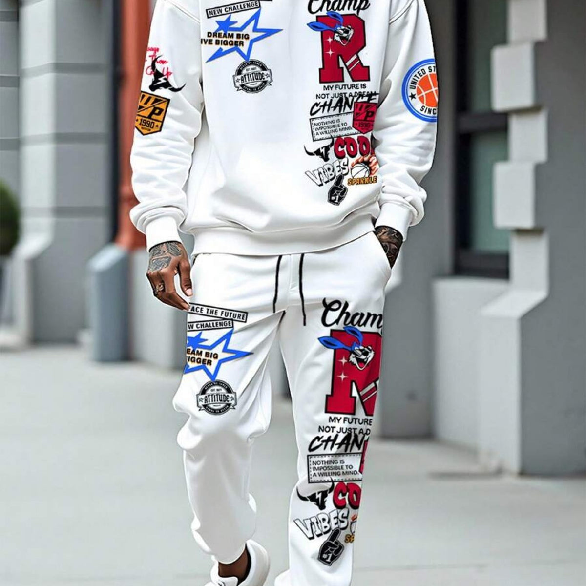 Men Plus-Size Hooded Sweatshirt & Pants Set