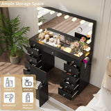 46" Makeup Vanity Desk with Power Outlet, 11 Storage Drawers & Soft Stool, 14-Bulbs Lighted Mirror, 3-Color Modes, Vanity Set for Bedroom