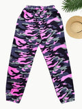 Women 3pcs Camo Joggers Comfortable Stretch Waist, Casual Cargo Pants with Pockets