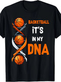 Men Basketball It'S In My DNA Print'S Crew Neck Short Sleeve Cotton T-shirt